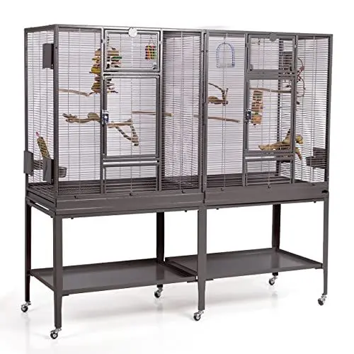 Produktbild: Montana Cages | Premium Vogelkäfig New Madeira Double Vogelkäfig für Finken, Sittiche, 6 Lenkrollen, 4 Edelstahlnäpfe, AVILON Pulverbeschichtet, Antik Edition, ca. 165 x 56 x 158cm
