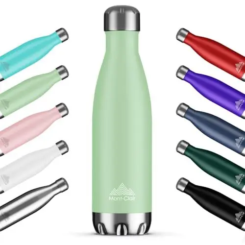 Produktbild: Mont-Clair H2O Trinkflasche Edelstahl - Thermosflasche - BPA-freie - Water Bottle, Edelstahl trinkflasche 500ML - 24h Kalt & 12h Warm - Trinkflasche Auslaufsicher - Hellgrün