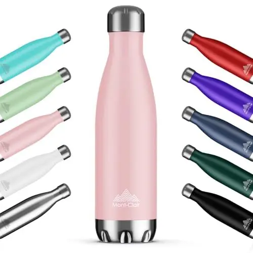 Produktbild: Mont-Clair H2O Trinkflasche Edelstahl - Thermosflasche - BPA-freie - Water Bottle, Edelstahl trinkflasche 500ML - 24h Kalt & 12h Warm - Trinkflasche Auslaufsicher - Rosa
