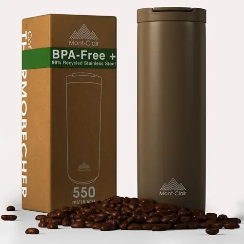 Produktbild: Mont-Clair Thermobecher Kaffee to Go 550ml - Kaffeebecher to go 100% Auslaufsicher - Hält mind. 12 h heiß - Coffee Becher aus recyceltem Edelstahl (Earth)