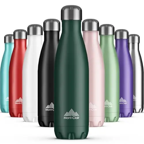 Produktbild: Mont-Clair Trinkflasche Edelstahl - Thermosflasche - BPA-freie - Water Bottle, Edelstahl trinkflasche 500ml - 24h Kalt & 12h Warm - Trinkflasche Auslaufsicher - Thermos Trinkflasche - Dunkelgrün