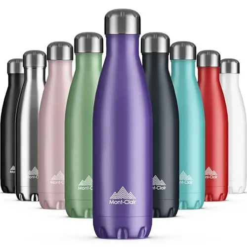 Produktbild: Mont-Clair Trinkflasche Edelstahl - Thermosflasche - BPA-freie - Water Bottle, Edelstahl trinkflasche 500ml - 24h Kalt & 12h Warm - Trinkflasche Auslaufsicher - Lila