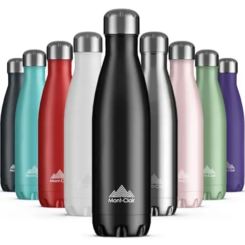 Produktbild: Mont-Clair Trinkflasche Edelstahl - Thermosflasche - BPA-freie - Water Bottle, Edelstahl trinkflasche 500ml - 24h Kalt & 12h Warm - Trinkflasche Auslaufsicher - Thermos Trinkflasche - Schwarz