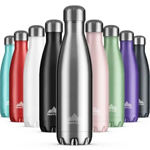 Produktbild: Mont-Clair Trinkflasche Edelstahl - Thermosflasche - BPA-freie - Water Bottle, Edelstahl trinkflasche 500ml - 24h Kalt & 12h Warm - Trinkflasche Auslaufsicher - Thermos Trinkflasche - Silber