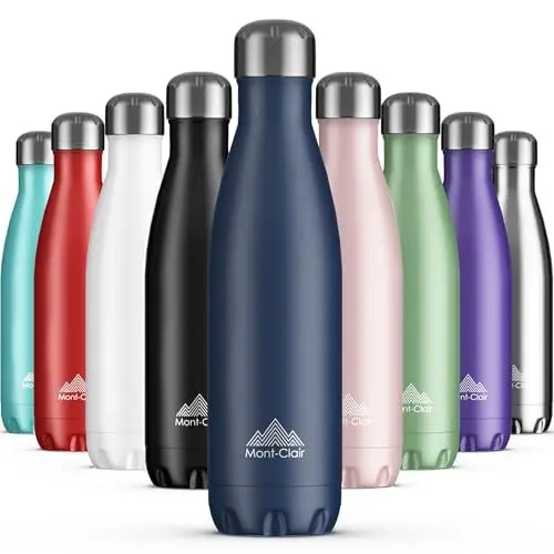 Produktbild: Mont-Clair Trinkflasche Edelstahl - Thermosflasche - BPA-freie - Water Bottle, Edelstahl trinkflasche 500ml - 24h Kalt & 12h Warm - Trinkflasche Auslaufsicher - Thermos Trinkflasche - Blau