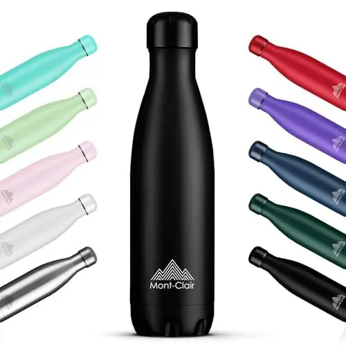 Produktbild: Mont-Clair l'O Trinkflasche Edelstahl - Thermosflasche - BPA-freie - Water Bottle, Edelstahl trinkflasche 500ML - 24h Kalt & 12h Warm - Trinkflasche Auslaufsicher - Schwarz
