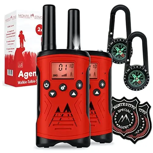 Produktbild: Monte Stivo® Walkie Talkie Kinder | 8-teiliges Set mit Kompass & Badge | Geschenke Kinder Outdoor Spielzeug für Junge und Mädchen