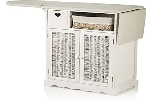 Produktbild: Montemaggi Holz Bügelbrett, Bügelschrank Klappbar, Bügelschrank mit 1 Weidenkorb und 2 Türen,Weiß, 54x36x86 cm