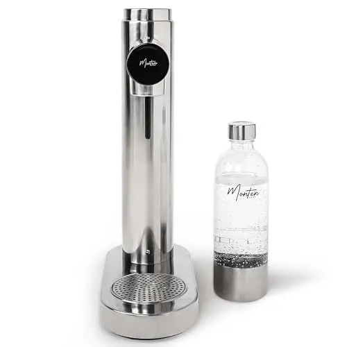 Produktbild: Monten Soda Wassersprudler - Wassersprudler aus poliertem Stahl - Inklusive 900 ml Wasserflasche und Poliertuch - Hergestellt aus Edelstahl - Kompatibel mit einschraubbaren 60L Sodastream-Zylindern