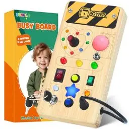 Produktbild: Montessori Busy Board - Montessori Spielzeug ab 1 Jahr Holzspielzeug mit 8 Schalter 15 LED-Leuchten Activity Board Motorikspielzeug Lernspielzeug für Babys Kleinkinder Jungen Mädchen ab 1 2 3 4 jahre