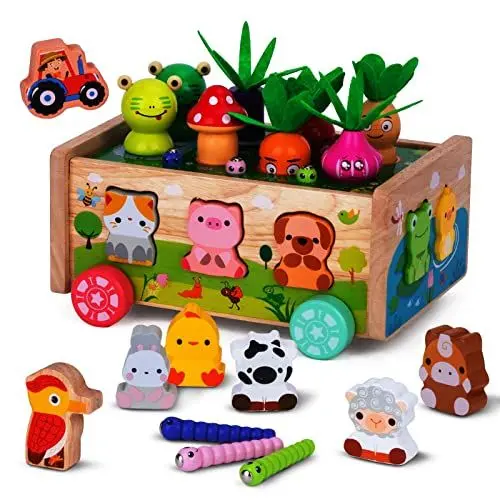 Produktbild: Montessori Spielzeug ab 1 2 3 Jahr | Karotten Steckspiel Holz | Montessori Geschenk Mädchen Jungen | Kinder Holzspielzeug Motorikspielzeug ab 1 Jahr