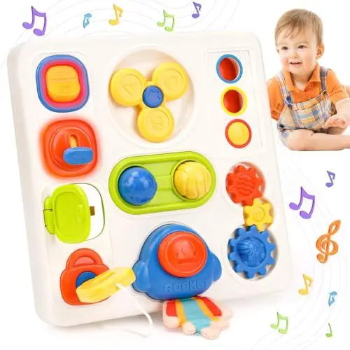 Produktbild: Montessori Spielzeug ab 1 Jahr: Busy Board Motorikspielzeug ab 1 2 3 Jahre Kleinkinder, Activity Board Sensorik Spielzeug Lernspielzeug für Baby, Musik Kinderspielzeug Geschenke für Jungen Mädchen