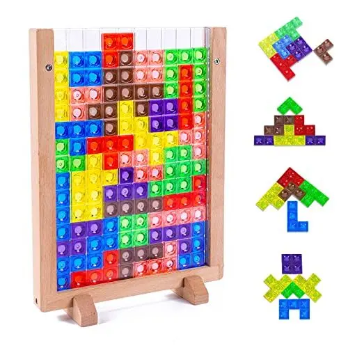 Produktbild: VORHOT Tetris Spiel Puzzle Set Kinder, Montessori Spielzeug ab 3 4 5 6 Jahre, 3D Transparentes Gehirn Spielzeug, Intelligenz Bunte Blöcke Gehirnspielzeug, Geschenk für Jungen Mädchen