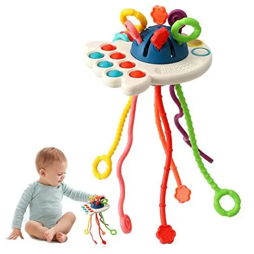 Produktbild: Montessori-Spielzeug, Silikon-Zugschnur-Aktivitätsspielzeug, sensorisches Spielzeug für Kleinkinder, Reisespielzeug für Babys, Geschenk zur Entwicklung feinmotorischer Fähigkeiten für 18 Monate+