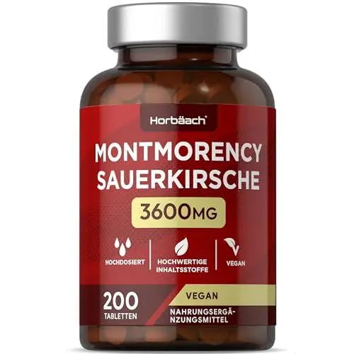 Produktbild: Montmorency Sauerkirsche | 50:1 | Hochdosiert Premium Extrakt | Tart Cherry Kirschextrakt | 200 Vegane Tabletten | 3600mg | von Horbaach