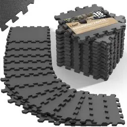 Produktbild: MONZANA® 18x Bodenschutzmatte Fitness mit Randstücken 30 x 30 cm rutschfest Eva-Schaumstoff Puzzlematte Trainingsmatten Fitnessgeräte 1,5m² Grau