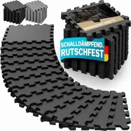 Produktbild: MONZANA® 18x Bodenschutzmatte Fitness mit Randstücken 30 x 30 cm rutschfest Eva-Schaumstoff Puzzlematte Trainingsmatten Fitnessgeräte 1,5m² Schwarz