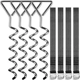 Produktbild: MONZANA® 4 Bodenanker Trampolin 42,5cm 5 Windungen 900kg Verstellbare Gurte Rostfrei Sicherung Set Erdanker Befestigung Pavillon Gartenhaus Schaukel