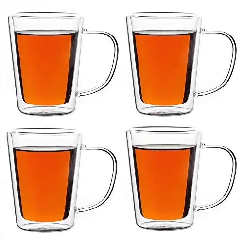 Produktbild: Monzana® 4x Teegläser mit Henkel 250ml Doppelwandig Borosilikatglas Spülmaschinenfest Hitzebeständig Teetassen für heiße Getränke Glas Thermobecher