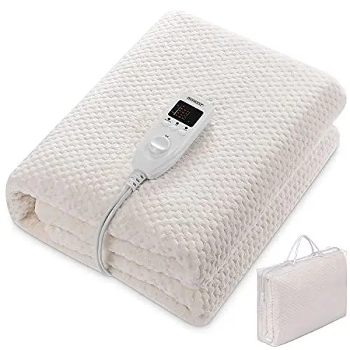 Produktbild: MONZANA® Heizdecke Wärmeunterbett 150x80cm 5 Stufen Timer Coral Fleece 60W Creme Wärmedecke Überhitzungsschutz waschbar