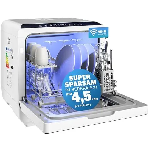 Produktbild: MONZANA® Tischspülmaschine ohne Wasseranschluss App Funktion sparsamer Verbrauch 4,5L 6 Programme 4 Gedecke 45cm Mini Geschirrspüler Spülmaschine Weiß
