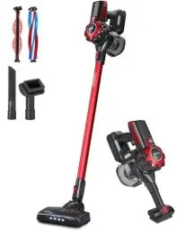 Produktbild: Monzana® Akku Staubsauger 4in1 mit Schnellladefunktion 2200mAh Beutellos Kabellos Handstaubsauger Teppich Tierhaare Auto Stielstaubsauger Zyklon Rot
