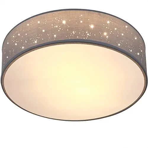 Produktbild: MONZANA® Deckenlampe Sternenhimmel Wohnzimmer Schlafzimmer E27 Grau Rund 38cm Stoffschirm 2-Flammig 40W Küche Lampe Deckenleuchte Stoffdeckenlampe