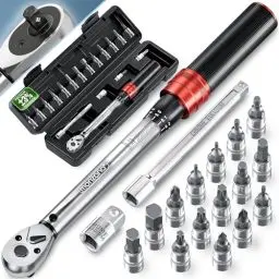 Produktbild: Monzana® Drehmomentschlüssel Fahrrad 18 tlg. Set 1/4 Zoll 1-25 NM ±3% CV-Stahl Verlängerung Transportbox Hochwertiges Bitset Werkzeug Motorrad