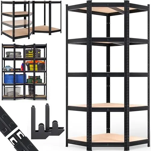 Produktbild: Monzana® Eckregal Lagerregal 180x70x40cm 875 kg 5 MDF-Platten Regal Schwerlastregal Kellerregal Steckregal Werkstattregal Schwarz