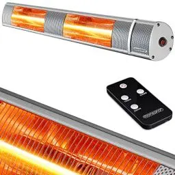 Produktbild: Monzana® Infrarot Heizstrahler MZH3000 Goldröhre 3000W 3 Heizstufen Fernbedienung 90° Neigungswinkel Outdoor Wärmestrahler Terrassenheizer Terrassenstrahler Silber