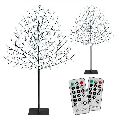 Produktbild: Monzana® Kirschblütenbaum 180cm 2er Set mit je 200 LED Fernbedienung Außen IP44 Innen Timer Künstlich Groß Deko Weihnachten Kirschbaum Kaltweiß Blau
