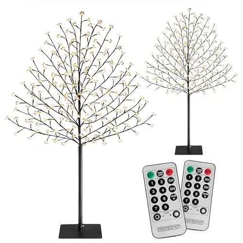 Produktbild: Monzana® Kirschblütenbaum 2er Set 220 cm 220 LED Warmweiß Außen Innen Künstlich Groß Deko Weihnachten Weihnachtsdeko Kirschbaum Leuchtbaum Lichterbaum