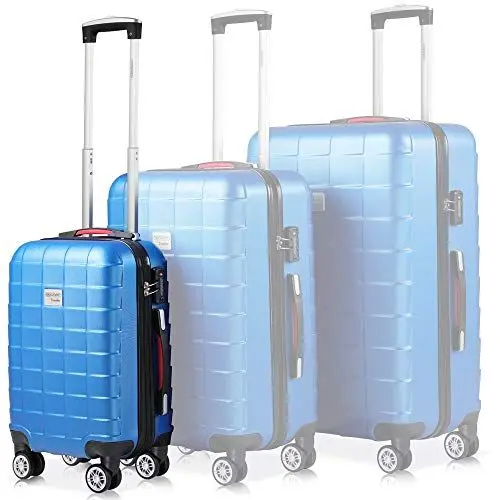Produktbild: MONZANA® Koffer Handgepäck Trolley mit TSA Schloss Zwillingsrollen Teleskopgriff Standfüße Größe M Blau Reisekoffer Rollkoffer