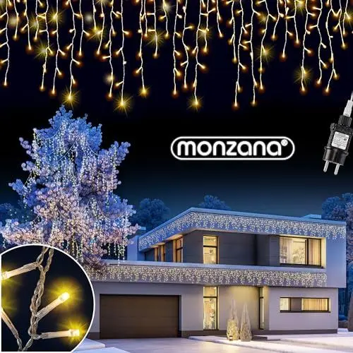 Produktbild: Monzana® Lichterkette 600 LED Außen Innen 20m Regenlichterkette Lichtervorhang Eisregen Fenster Deko Weihnachten Beleuchtung Warmweiß