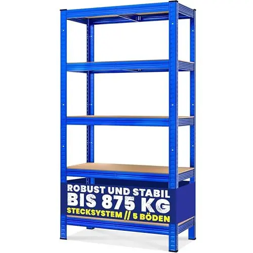 Produktbild: Monzana® Schwerlastregal 180x90x40cm 875kg blau 5 MDF-Platten Lagerregal Kellerregal Steckregal Werkstattregal