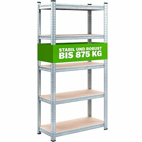 Produktbild: Monzana® Schwerlastregal XL 180x90x60cm 875kg 5 MDF-Platten Regal Lagerregal Kellerregal Steckregal Werkstattregal