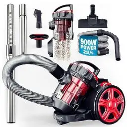 Produktbild: Monzana® Zyklon Staubsauger Beutellos 900 Watt 1,5L Staubbehälter Haushalt Bodenstaubsauger inkl. Zubehör Teppich Tierhaar Sauger HEPA Filter Rot