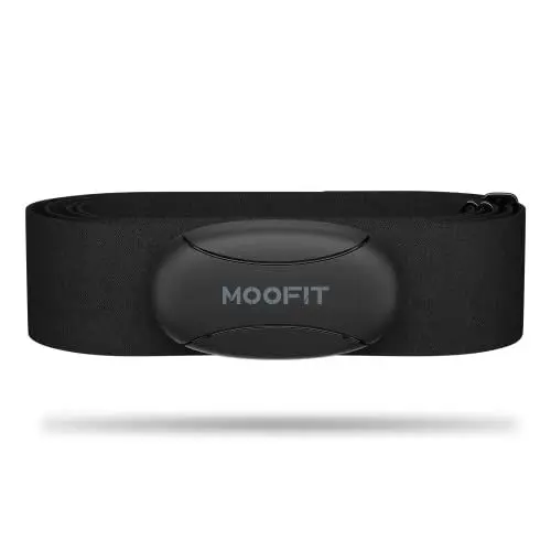 Produktbild: moofit HR8 Pulsmesser Brustgurt, Low Energy Echtzeit-Herzfrequenzdaten Bluetooth 5.0/ANT+, Größere Kommunikationsreichweite, IP67 Wasserdicht, Kompatibel mit iOS/Android Apps, Fitnessgeräte, Schwarz