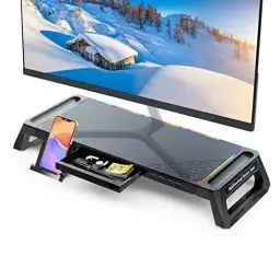 Produktbild: MOOJAY Monitor Ständer für den Schreibtisch Gaming mit 4 USB 3.0 Hub und RGB Licht, Monitor Riser Faltbare Computer Bildschirmerhöhung mit Schublade und Stiftablage, für PC/Laptop/iMac - Schwarz