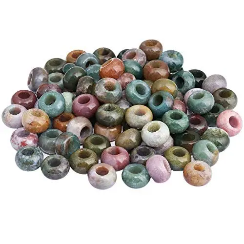Produktbild: mookaitedecor 20pcs Natürliche Edelstein Perlen Großes Loch Lose Beads Charme für Schmuckherstellung DIY Projekt, Indischer Achat Runde Perlen(14x8mm)