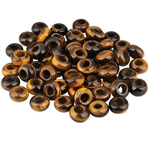 Produktbild: mookaitedecor 20pcs Natürliche Edelstein Perlen Großes Loch Lose Beads Charme für Schmuckherstellung DIY Projekt, Tigerauge Stein Runde Perlen(14x8mm)