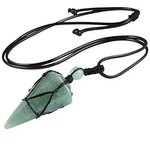 Produktbild: mookaitedecor Aventurin Hexagramm Stein Anhänger Halskette für Frauen und Männer Nylon Seil Wrap Heilung Chakra Pendel Anhänger mit PU Leder Kette