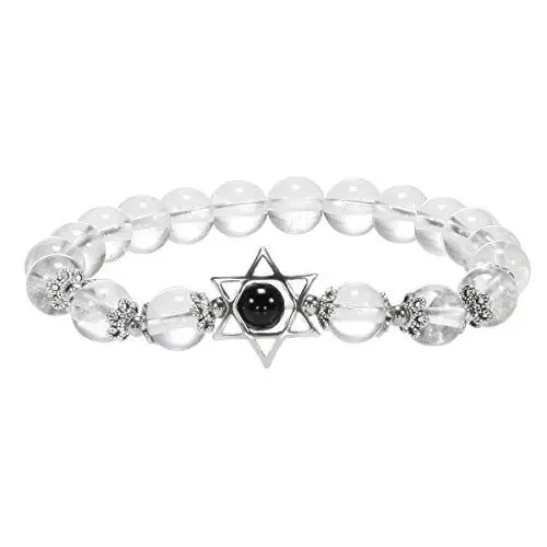 Produktbild: mookaitedecor Davidstern Heilstein Armband für Unisex, 16cm elastisch, Bergkristall Hexagramm Edelstein Perlen Charm Stretch Armband