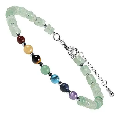 Produktbild: mookaitedecor 7 Chakra Steine Armband für Heilung Yoga Energie Reiki, Kugelarmband Kristall Perlen Heilsteine Schmuck, Einstellbare Armbände für Damen und Herren, Howlith-Türkis Stein