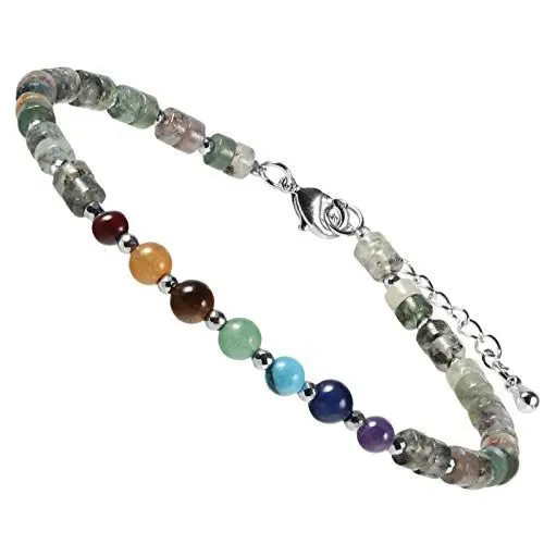 Produktbild: mookaitedecor 7 Chakra Steine Armband für Heilung Yoga Energie Reiki, Kugelarmband Kristall Perlen Heilsteine Schmuck, Einstellbare Armbände für Damen und Herren, Howlith-Türkis Stein