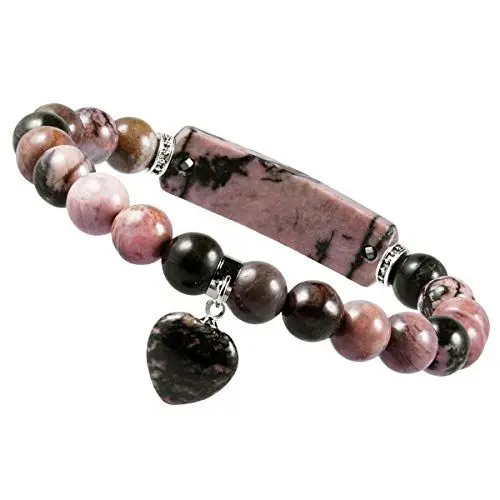 Produktbild: mookaitedecor Herzförmiges Kristallarmband für Frauen, Elastische natürliche Heilung Kristall Stein Perlen Armband, Rhodonit