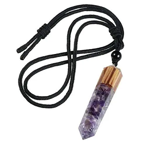 Produktbild: mookaitedecor Hexagon Säulen Anhänger Halskette für Damen und Herren, Trommelstein Heilstein Schmuck mit Einstellbare Kette 46-62cm, Amethyst