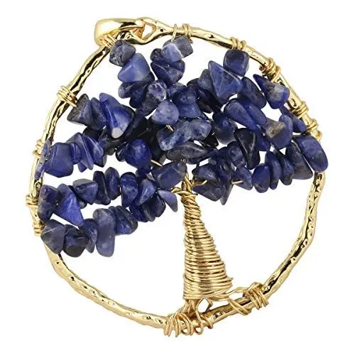 Produktbild: mookaitedecor Kristall Halskette mit Handgefertigter Draht Gewickelt Lebensbaum, Heilstein Kristall Anhänger Schmuck mit Kette, für Reiki, Energie Heilung, Sodalit