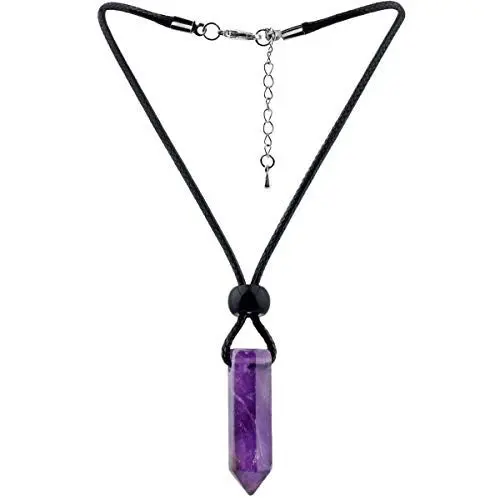 Produktbild: mookaitedecor Natürlicher Kristall wies Heilstein Halskette für Frauen Männer, Amethyst Hexagonal Anhänger mit Wachsseil