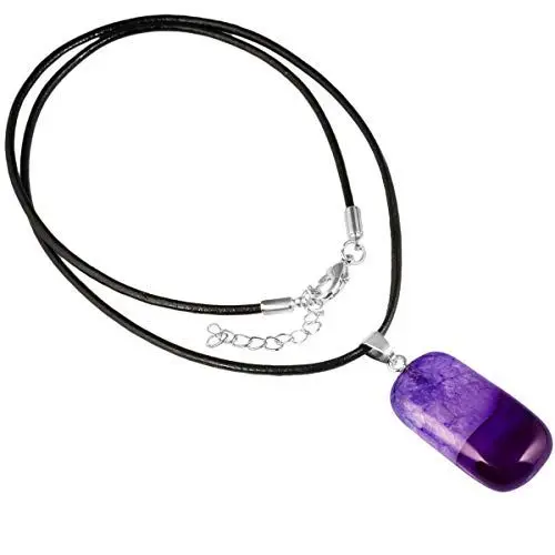 Produktbild: mookaitedecor Reiki heilende Stein Halskette für Frauen und Männer, rechteckige lila Achat Anhänger Schmuck